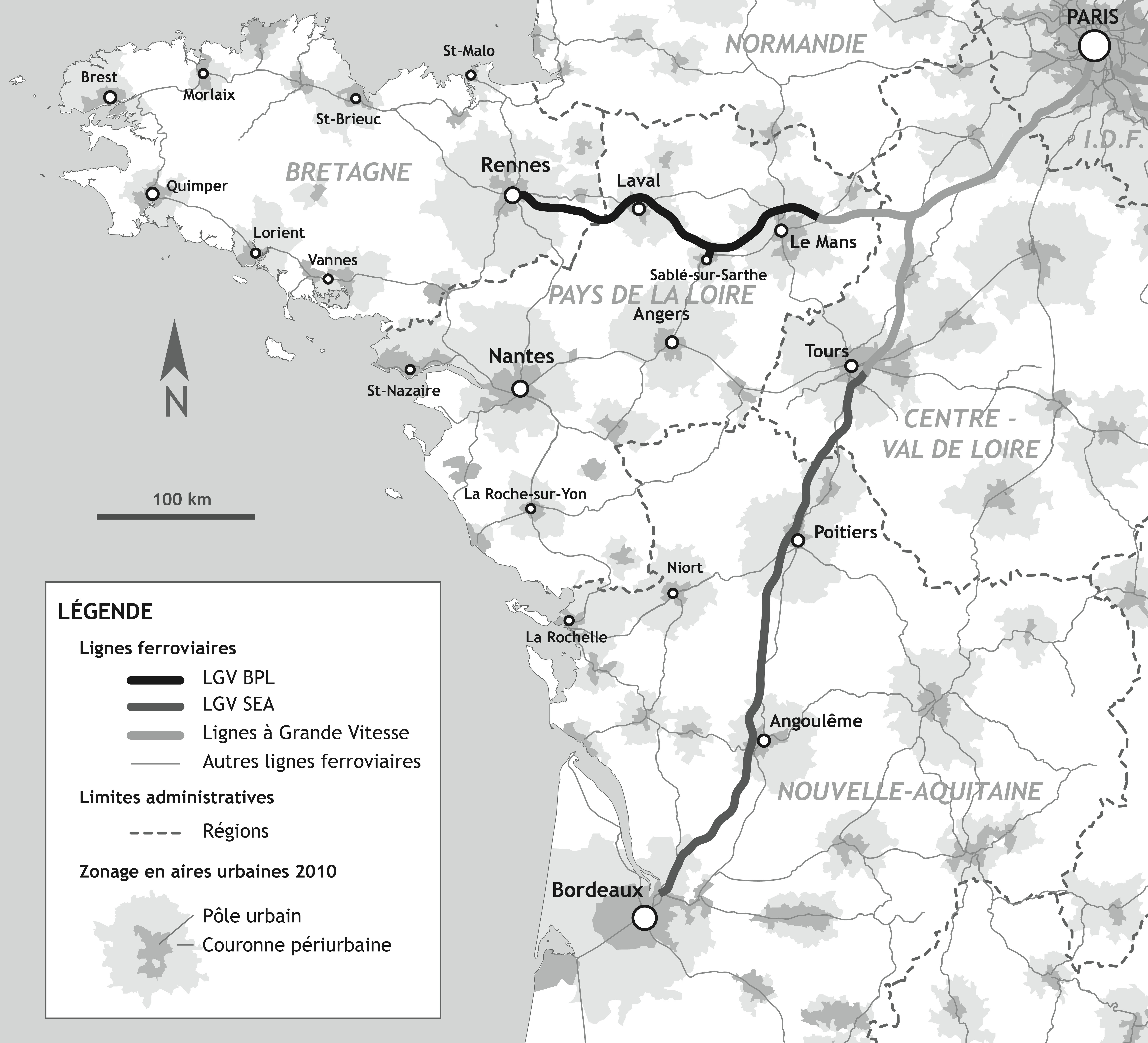 Carte des tracés des LGV BPL et SEA (@ESO, 2018)